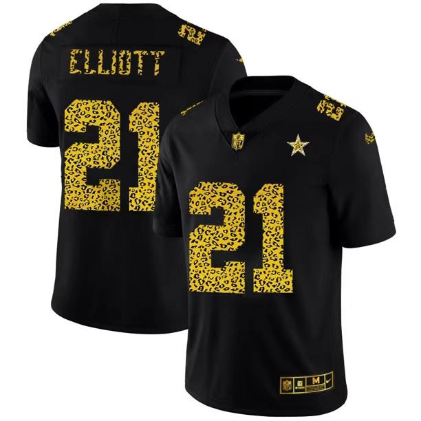 Men's Dallas Cowboys #21 Ezekiel Elliott 2020 Black Leopard Print Fashion Limited Stitched NFL Jersey